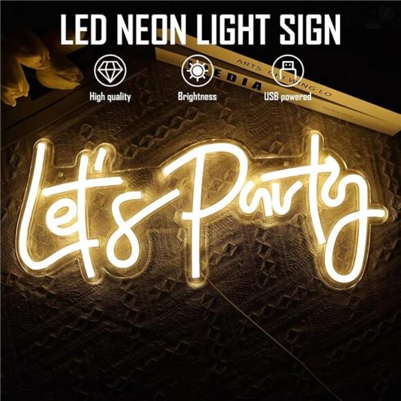 Let's Party Neon Signs Dimmable Neon Light Sign for Wall Decor 16''x7'' Word LED - Picture 2 of 8